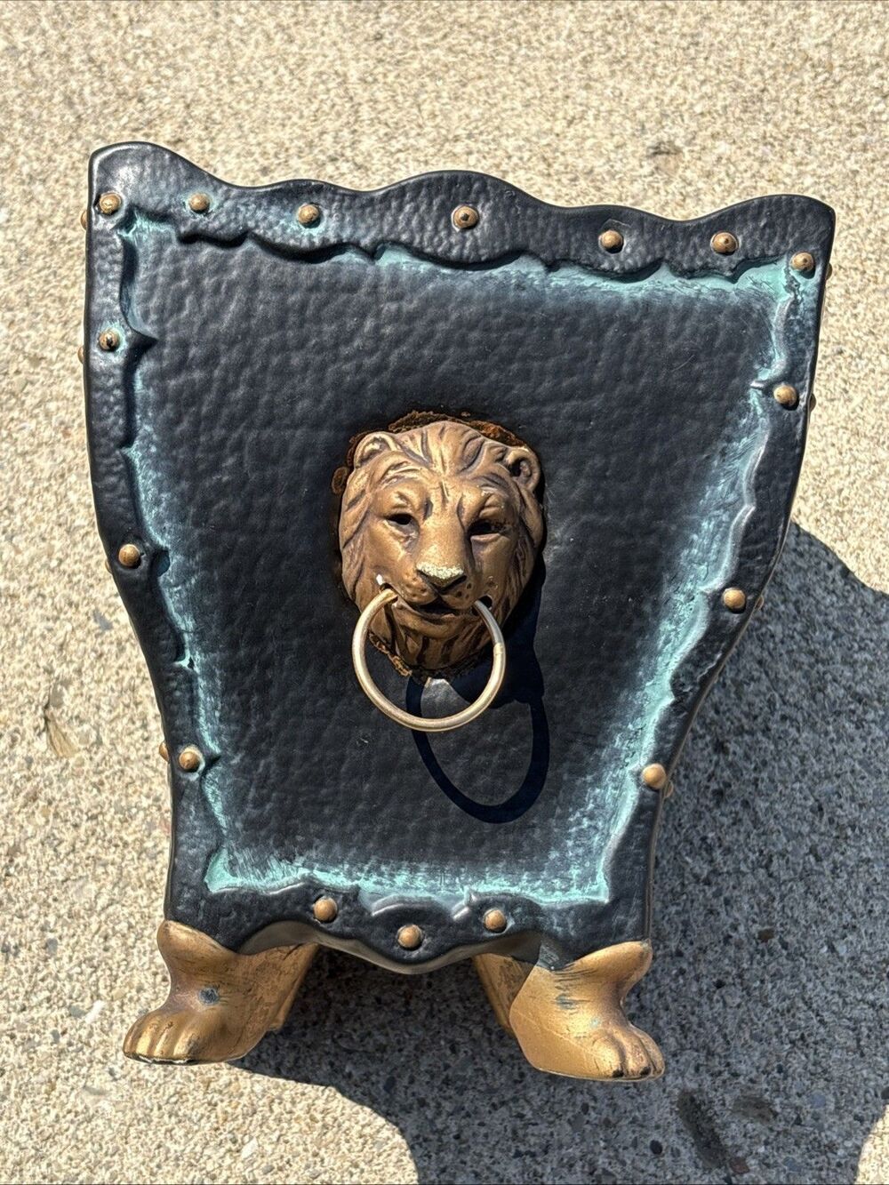 Vtg Lenwile Ardalt Artware Footed Planter Black Gold Lion Ring Flour De Lis RARE